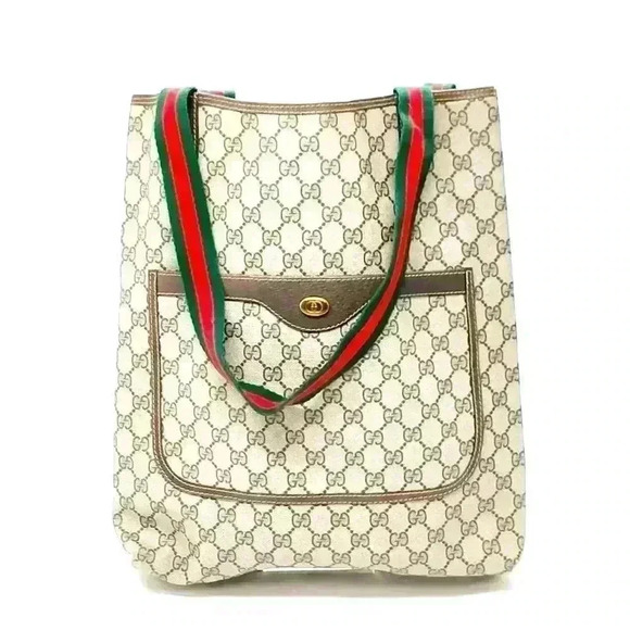 Gucci Tote Bag Vintage Sherry Line Brown PVC Certified Authentic - Picture 1 of 12